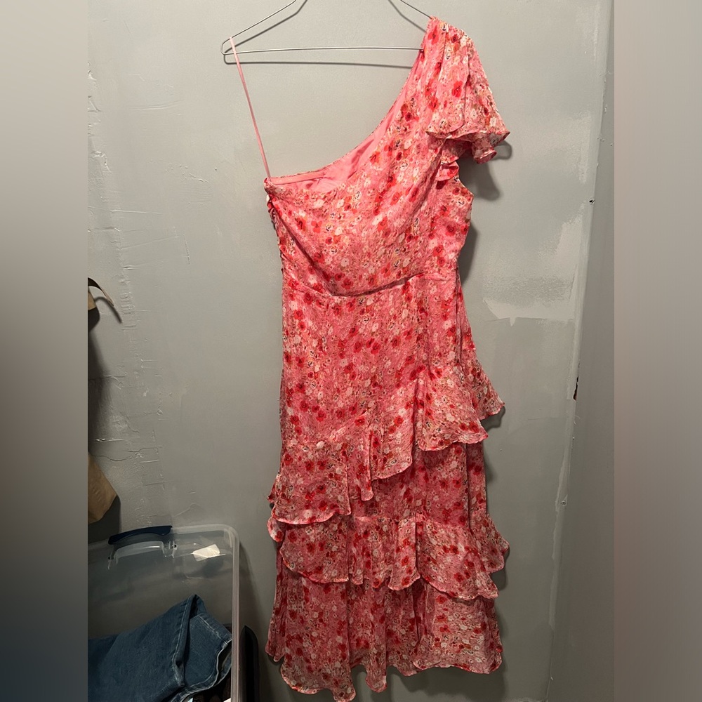 Astr One-Shoulder Pink Floral Ruffle Dress